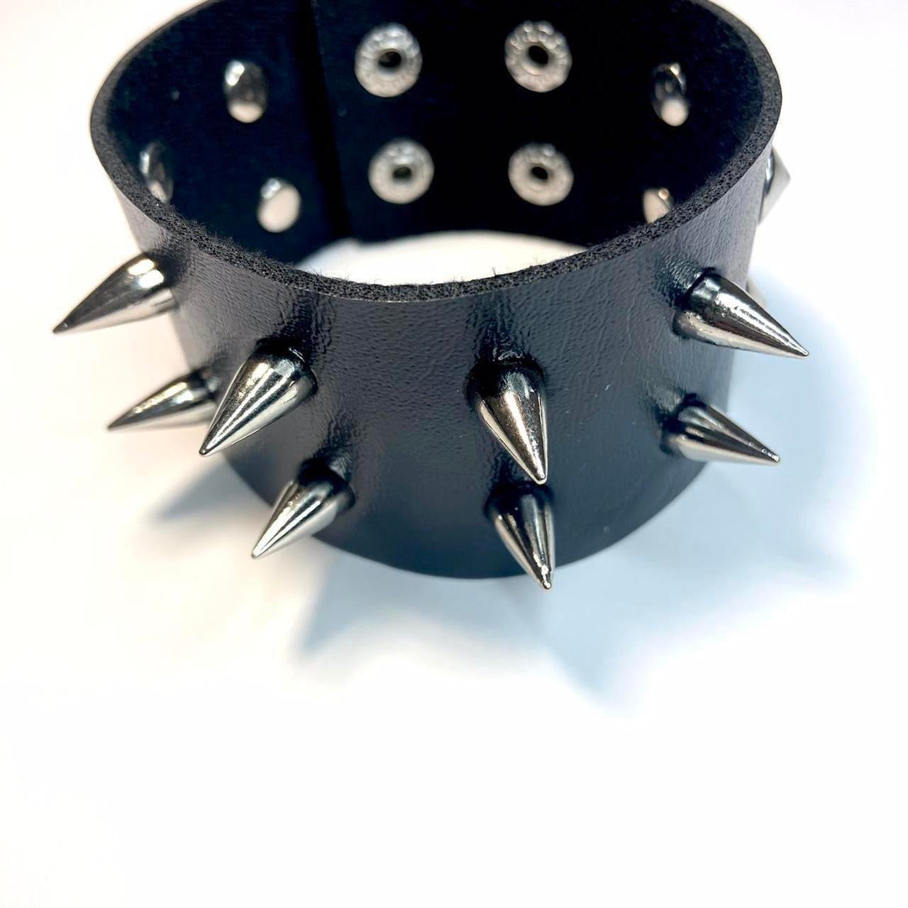 2 PCs faux leather spike studded Bracelets — Silver spike bracelets and silver studded bracelet - Adjustable Punk Cuff Bangle wristband Jewelry Rock —Gothic Punk alternative Emo Grunge Y2K wristbands