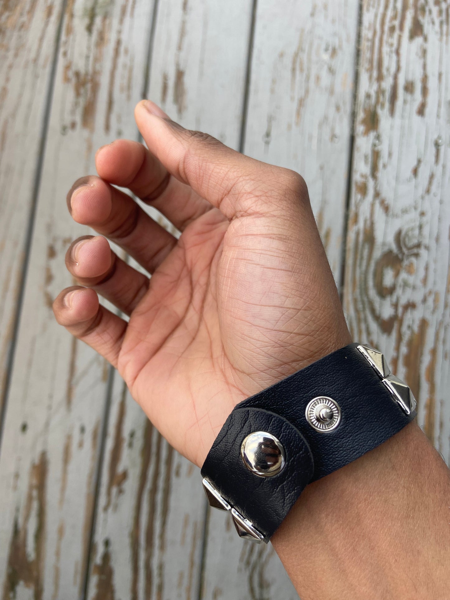 2 Row Punk Gothic studded faux leather bracelet - black and silver