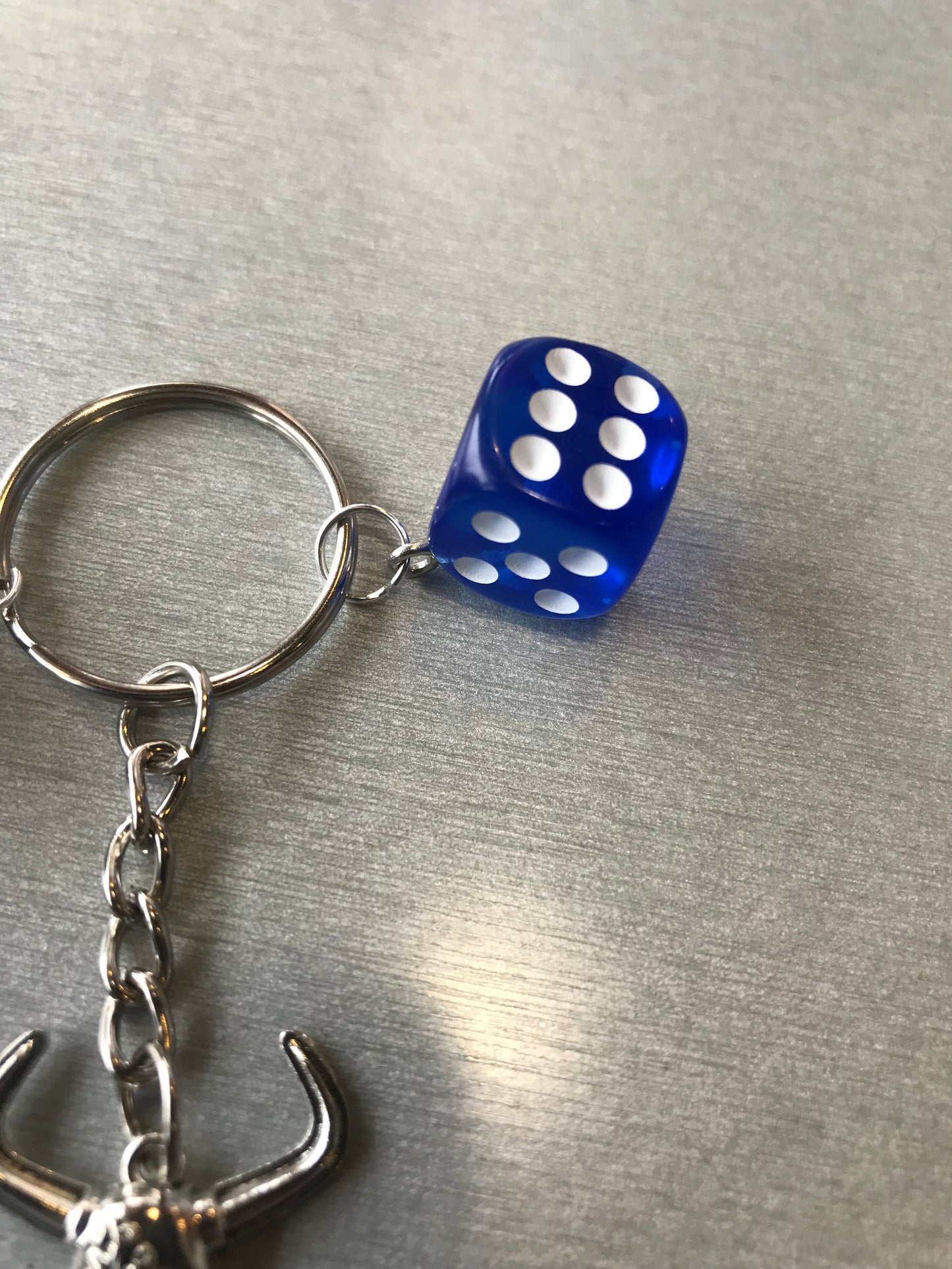Silver Bull Cow and Dice Keychain - Tribal Bull with White dice and Blue dice Keychain - Gothic Punk Y2K accessories