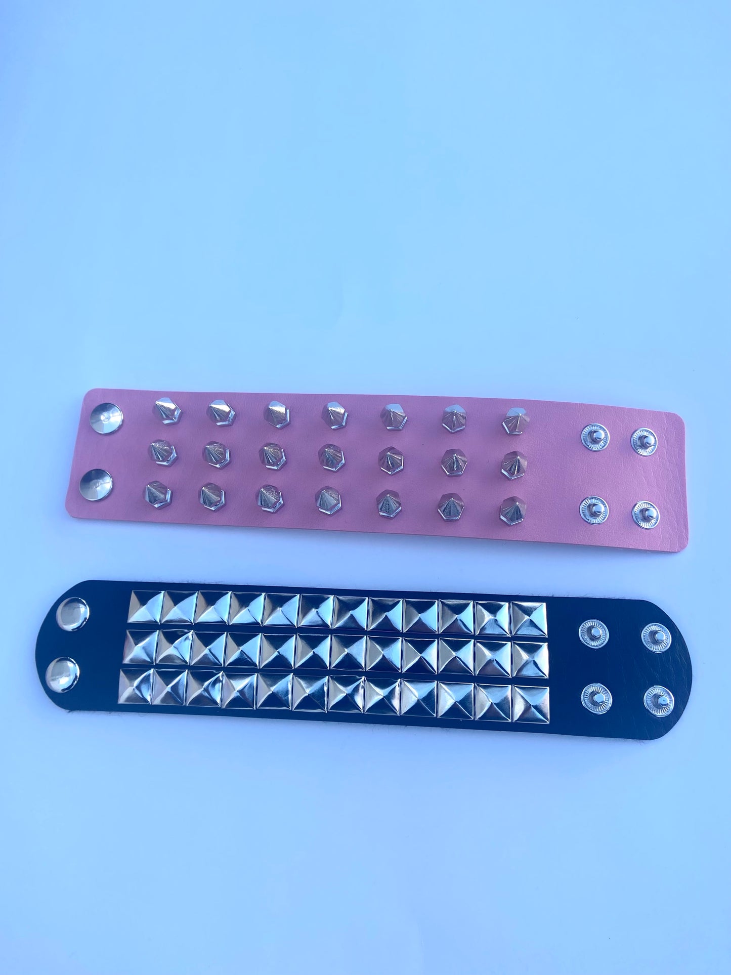 2 pcs Gothic PU leather Studded Spike bracelets , Pink and Black Punk Grunge wristbands