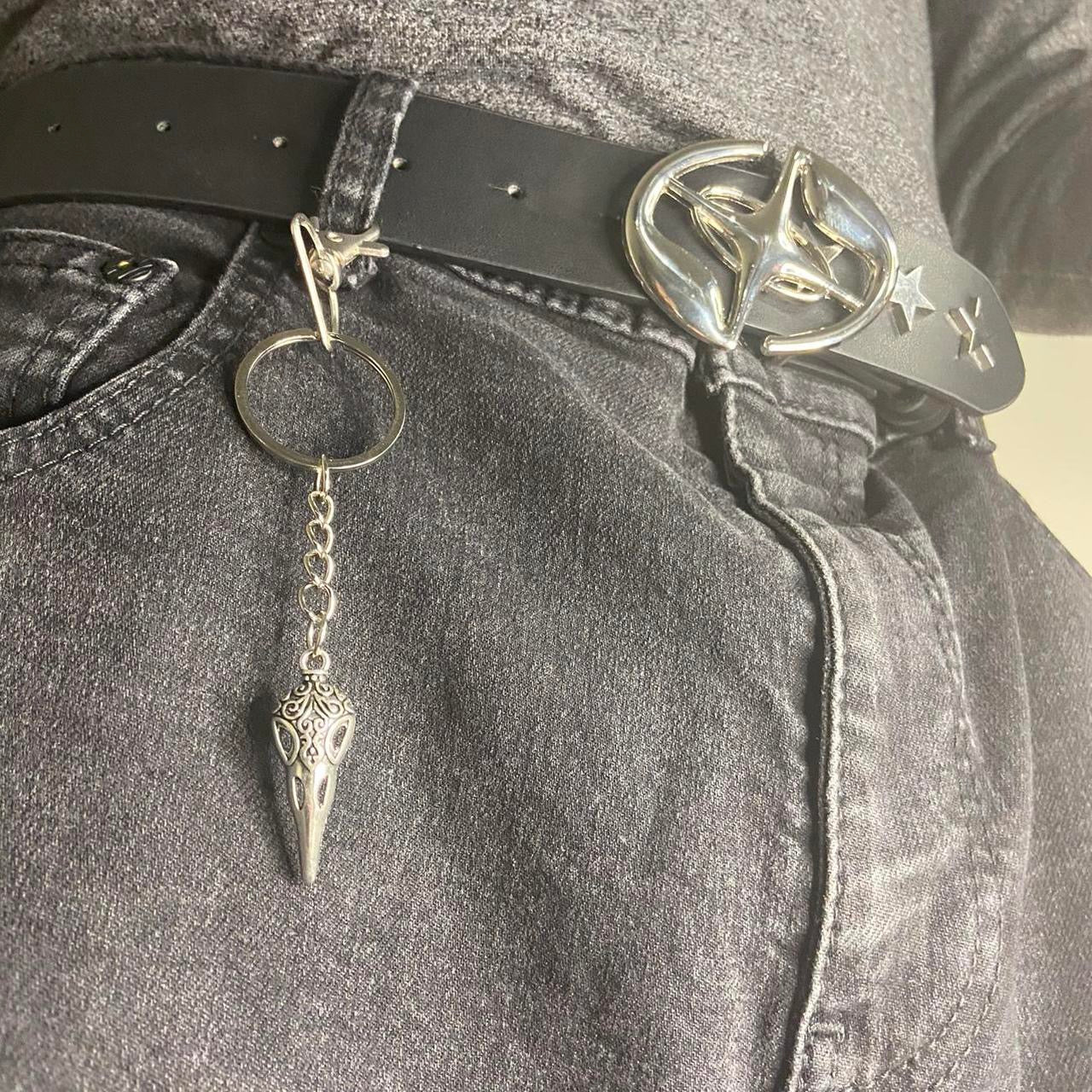 Handmade Gothic Silver Raven crow bird Star keychain , Punk Emo alternative rock skater keychain , boho y2k fashionable jewelry keychain
