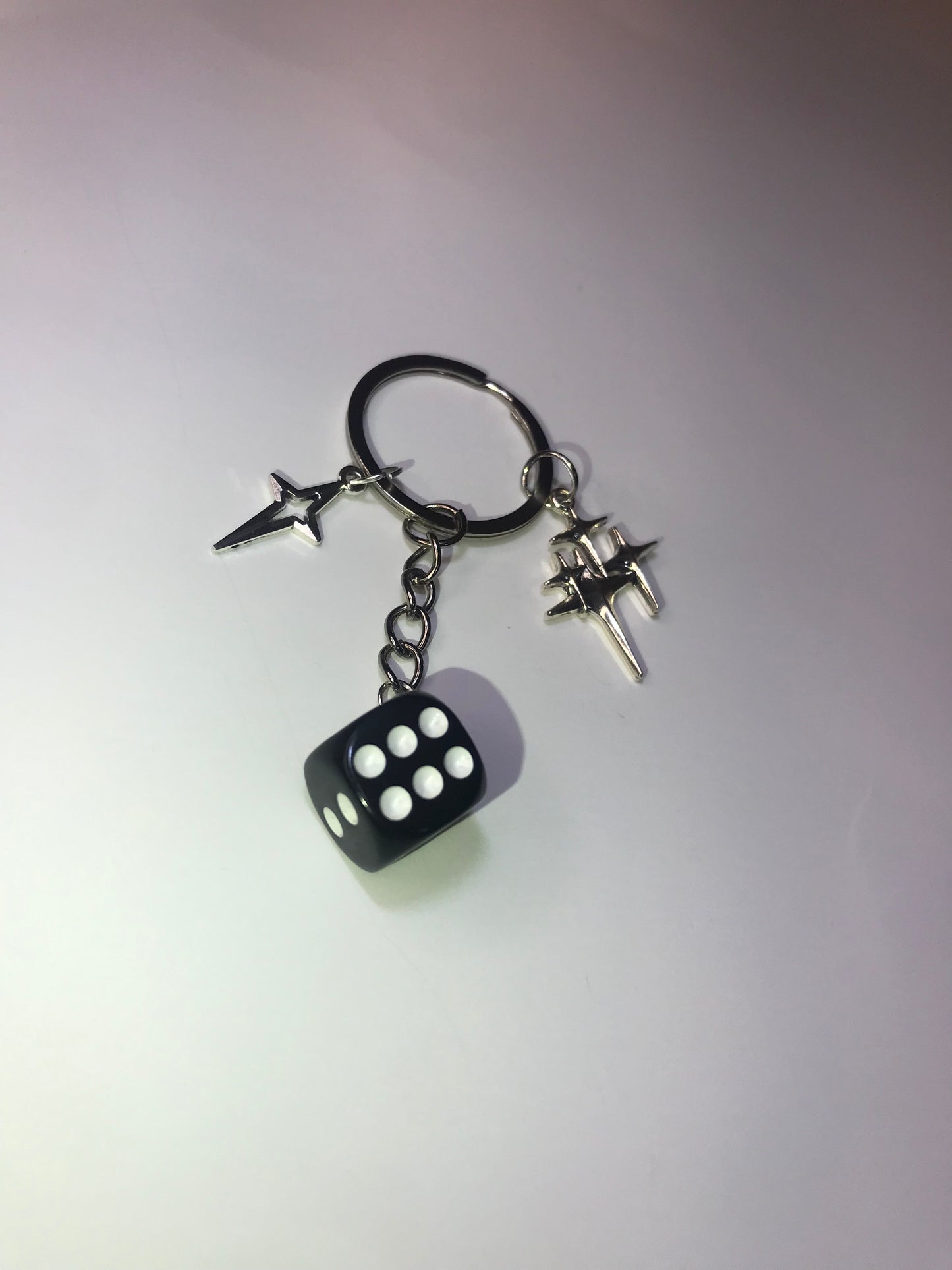 Black Dice and silver stars Keychain - Gothic Stars and dice pendants keychain - Grunge Punk emo boho Y2K accessories jewelry