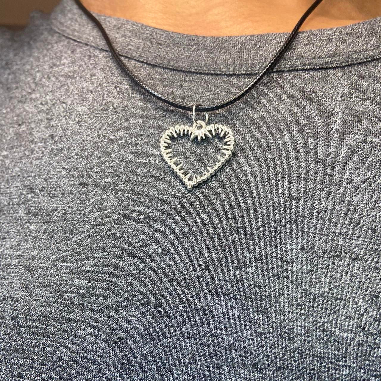 Silver Heart thorns pendant Faux leather necklace , Gothic Grunge jewelry , Emo rock accessories spike thorns necklaces