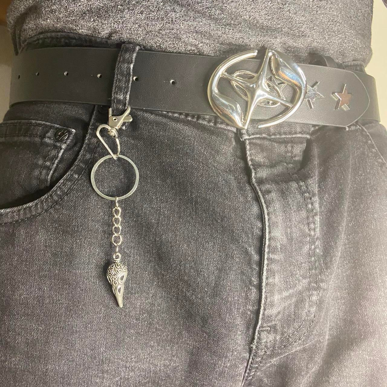 Handmade Gothic Silver Raven crow bird Star keychain , Punk Emo alternative rock skater keychain , boho y2k fashionable jewelry keychain