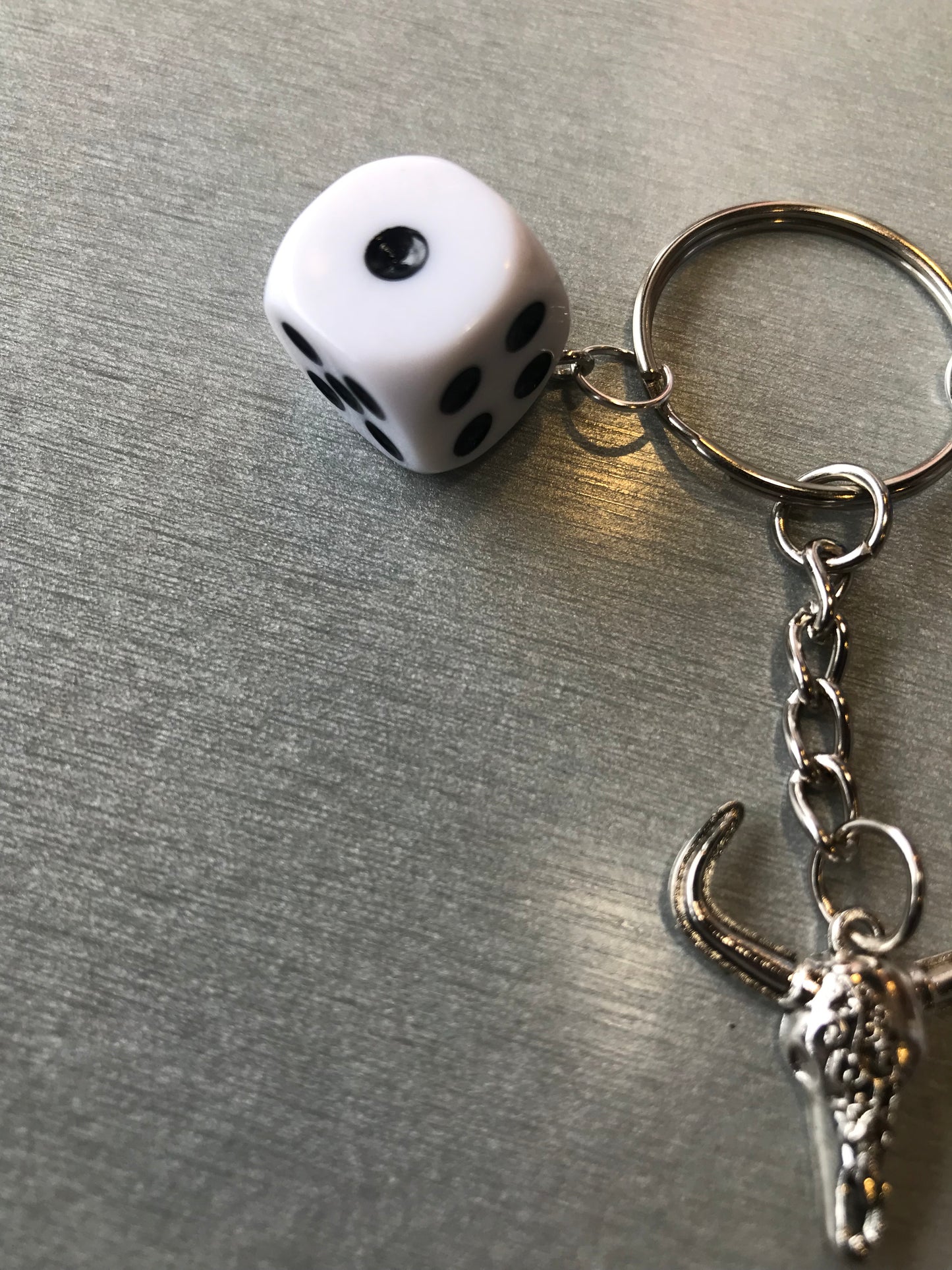 Silver Bull Cow and Dice Keychain - Tribal Bull with White dice and Blue dice Keychain - Gothic Punk Y2K accessories