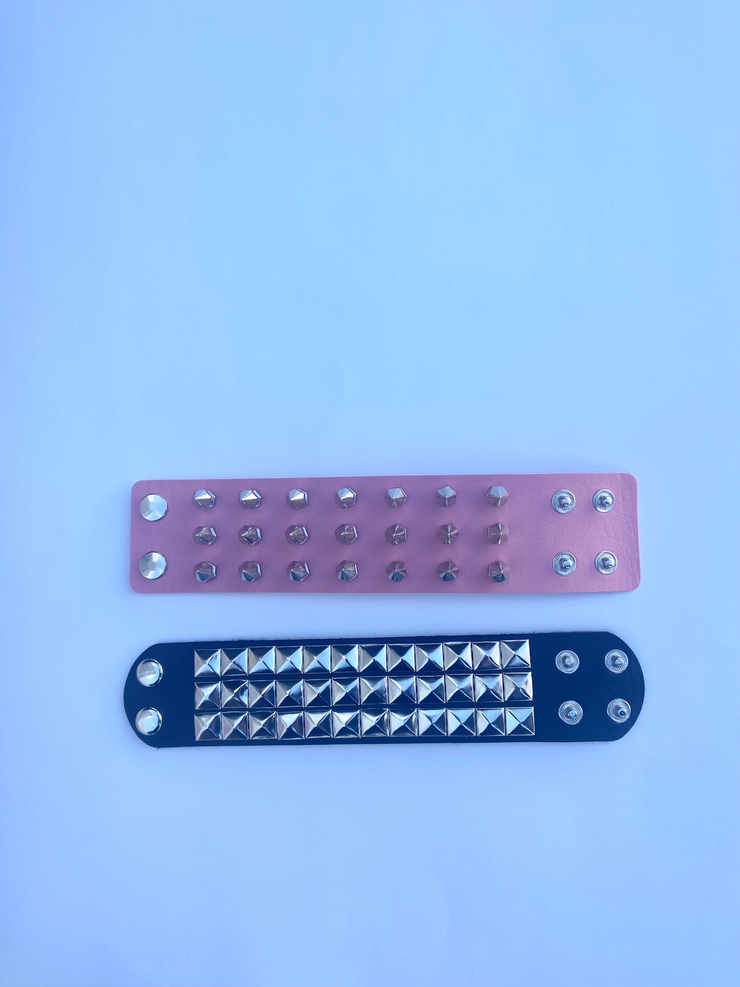 2 pcs Gothic PU leather Studded Spike bracelets , Pink and Black Punk Grunge wristbands