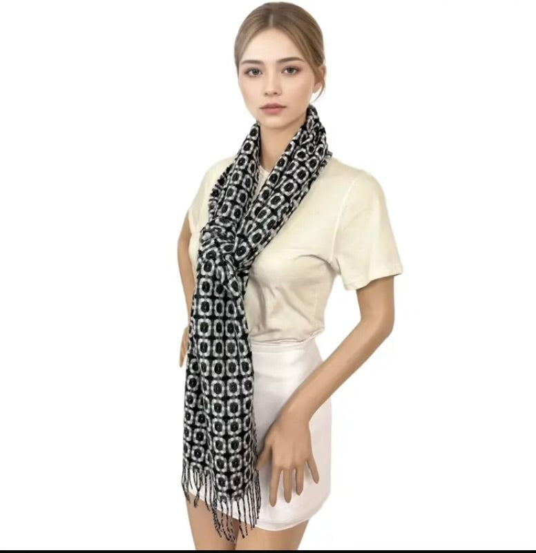 1 pc Reversible Geometric Large Shawl Scarf Bodysuit for women – Stylish Dual-Tone Cashmere Feel Wrap, Perfect for Any Season