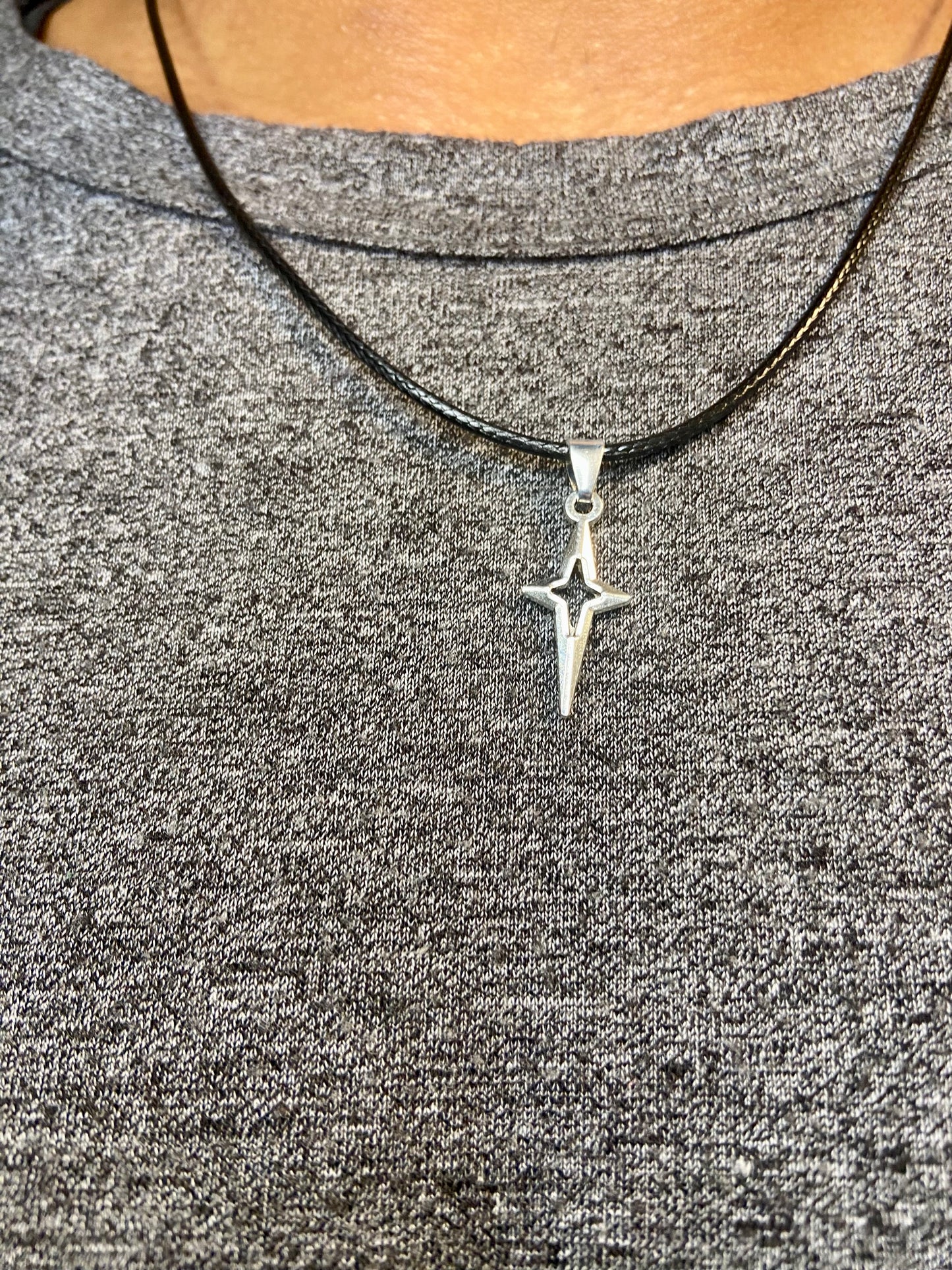 Y2K Punk Silver star pendant Faux leather necklace , Gothic Grunge jewelry necklaces , Emo rock accessories