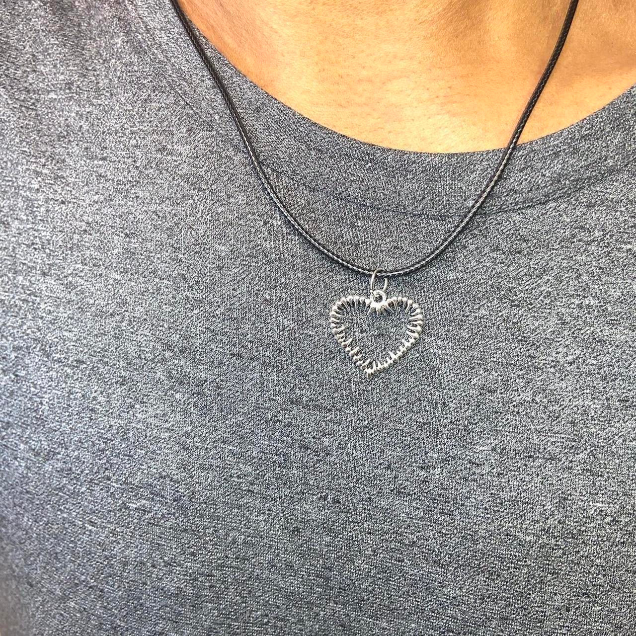 Silver Heart thorns pendant Faux leather necklace , Gothic Grunge jewelry , Emo rock accessories spike thorns necklaces