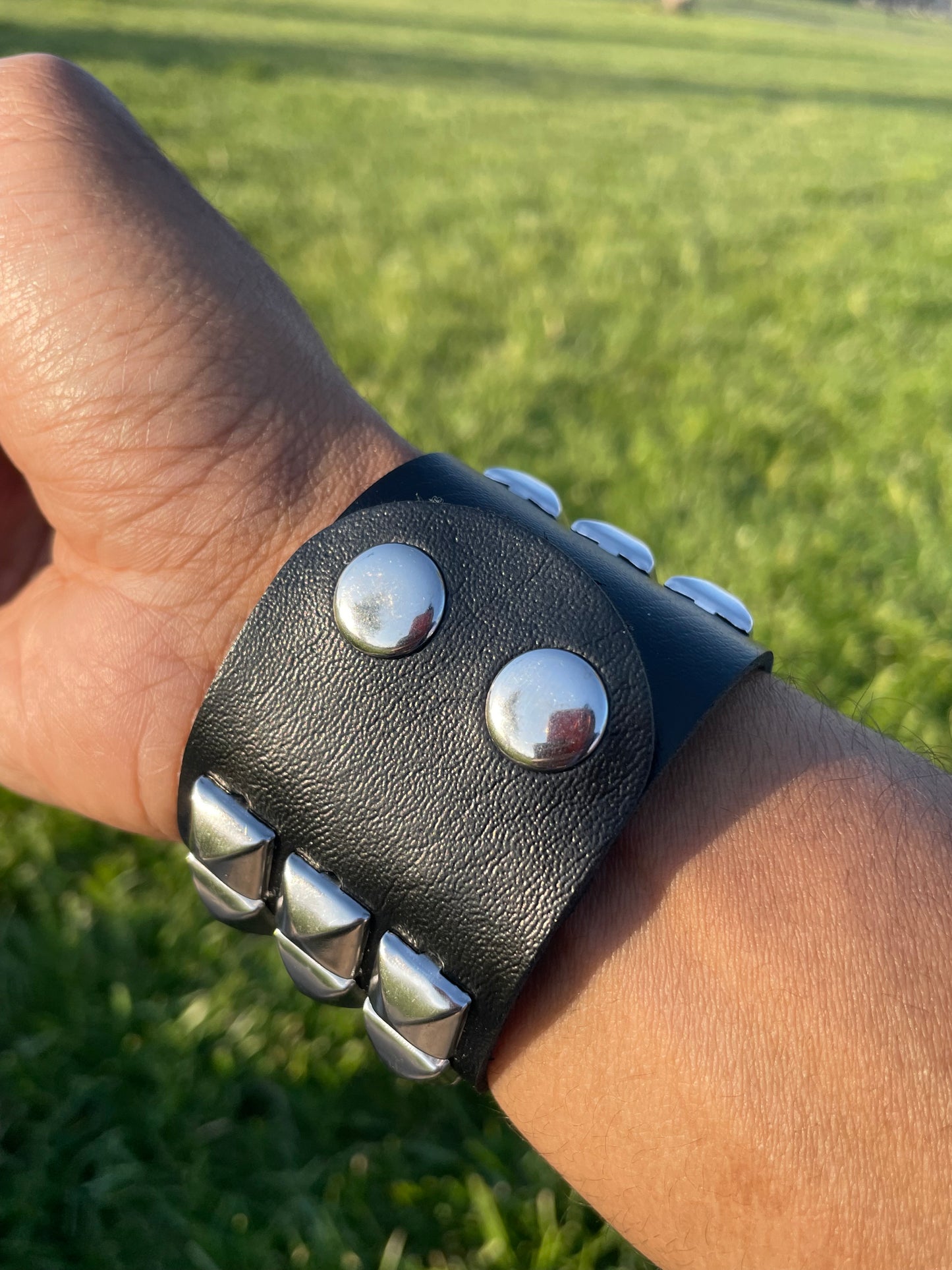 Punk silver studded black faux leather bracelet gothic grunge boho emo wristband jewelry unisex