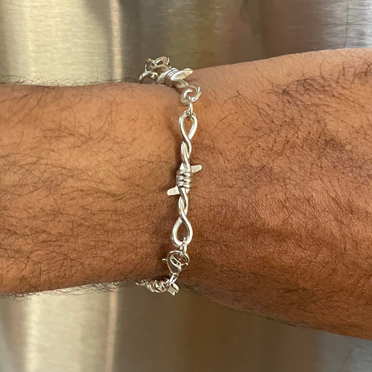 HANDMADE Retro Thorn Gothic barbed wire Punk bracelet , Thorn Clavicle bracelet , Goth Emo Metal For Men Or Women Unisex jewelry - Handmade Silver bracelet