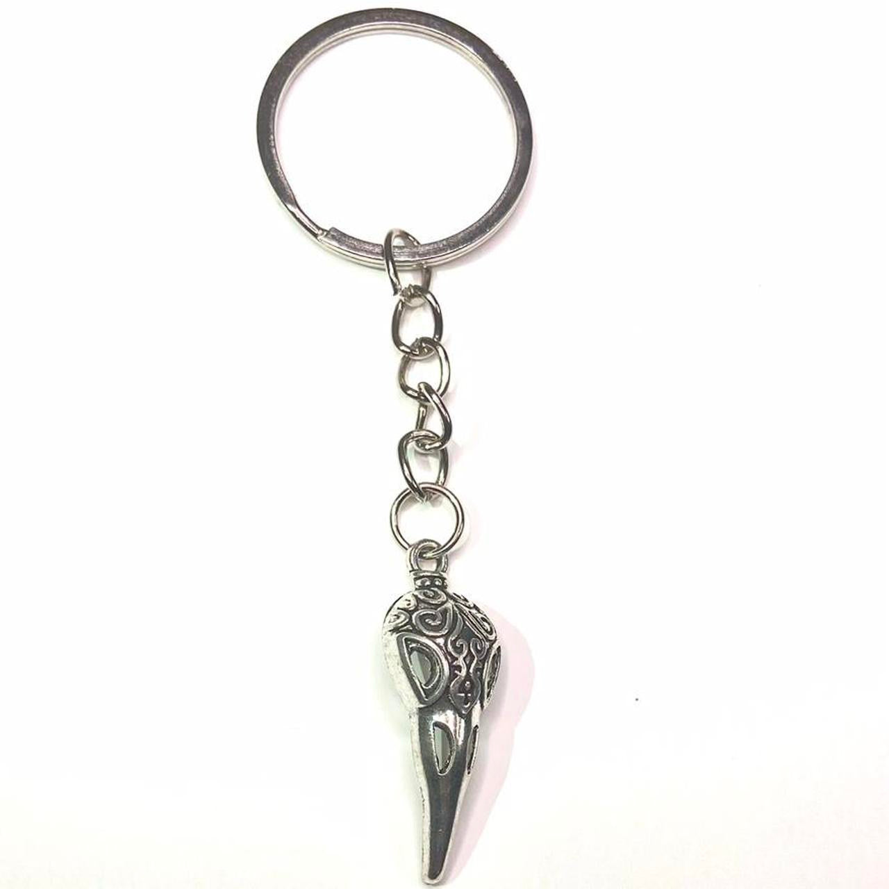 Handmade Gothic Silver Raven crow bird Star keychain , Punk Emo alternative rock skater keychain , boho y2k fashionable jewelry keychain