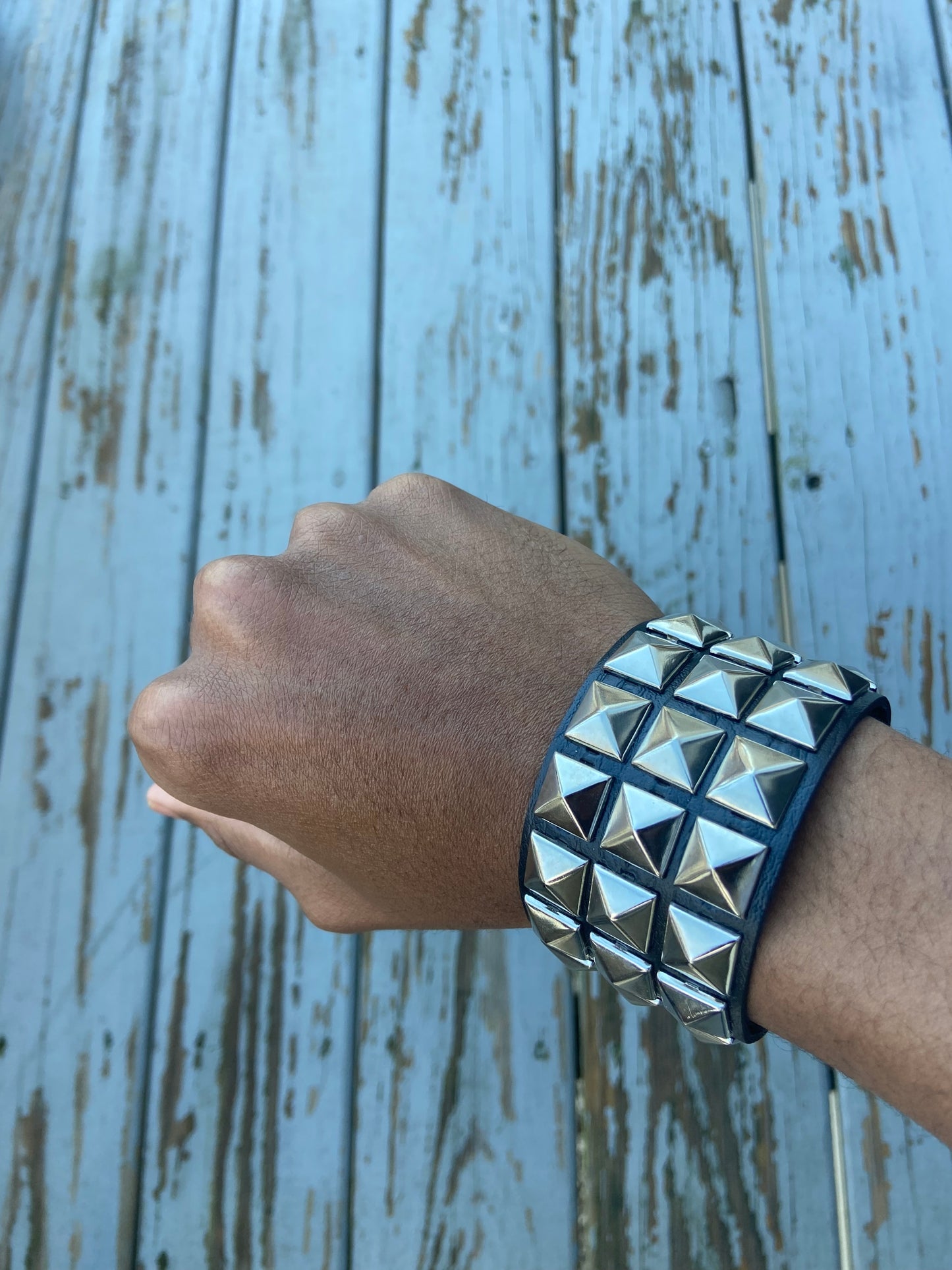 2 pcs Punk Gothic studded faux leather bracelet - black and silver