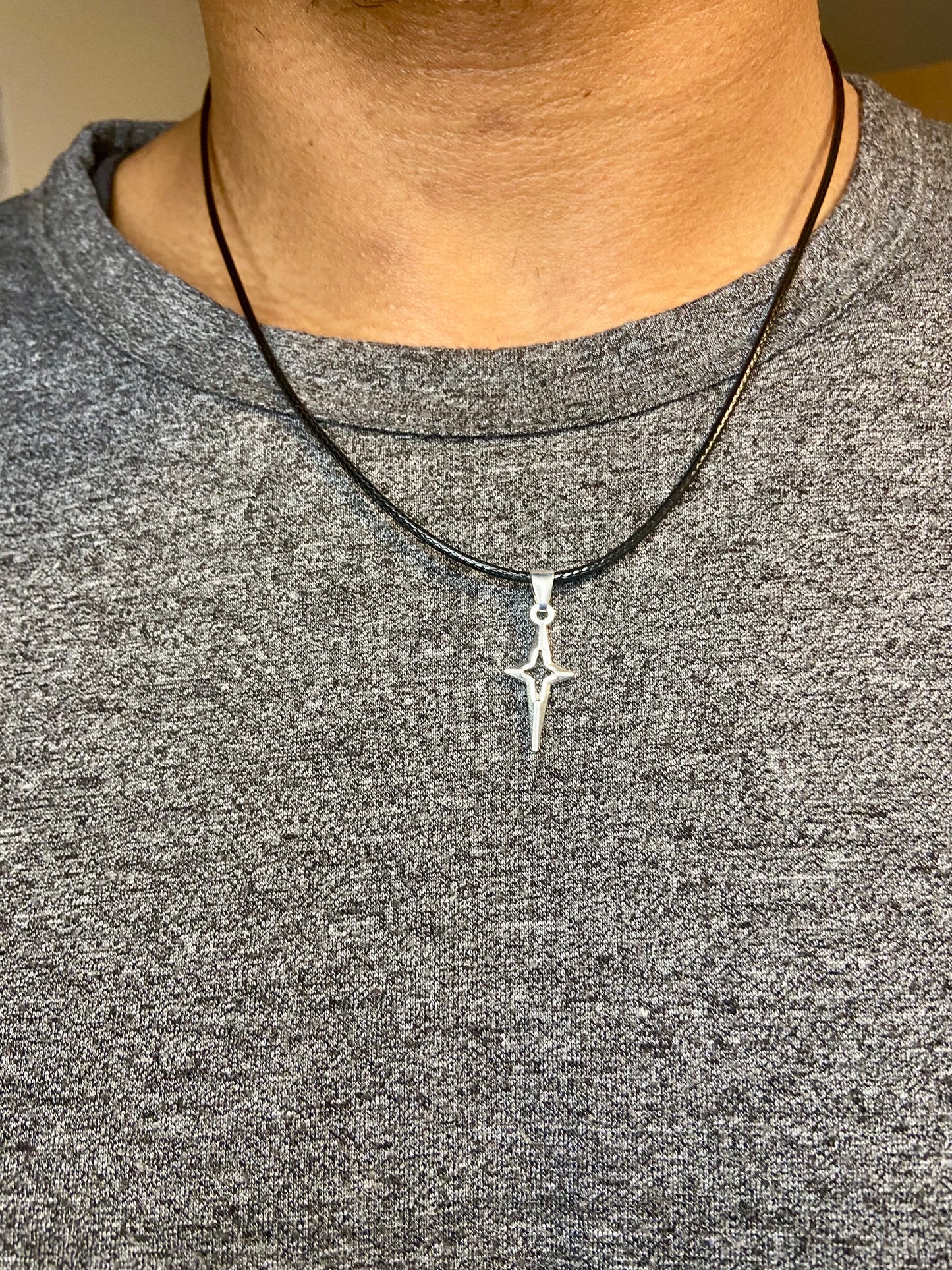 Y2K Punk Silver star pendant Faux leather necklace , Gothic Grunge jewelry necklaces , Emo rock accessories
