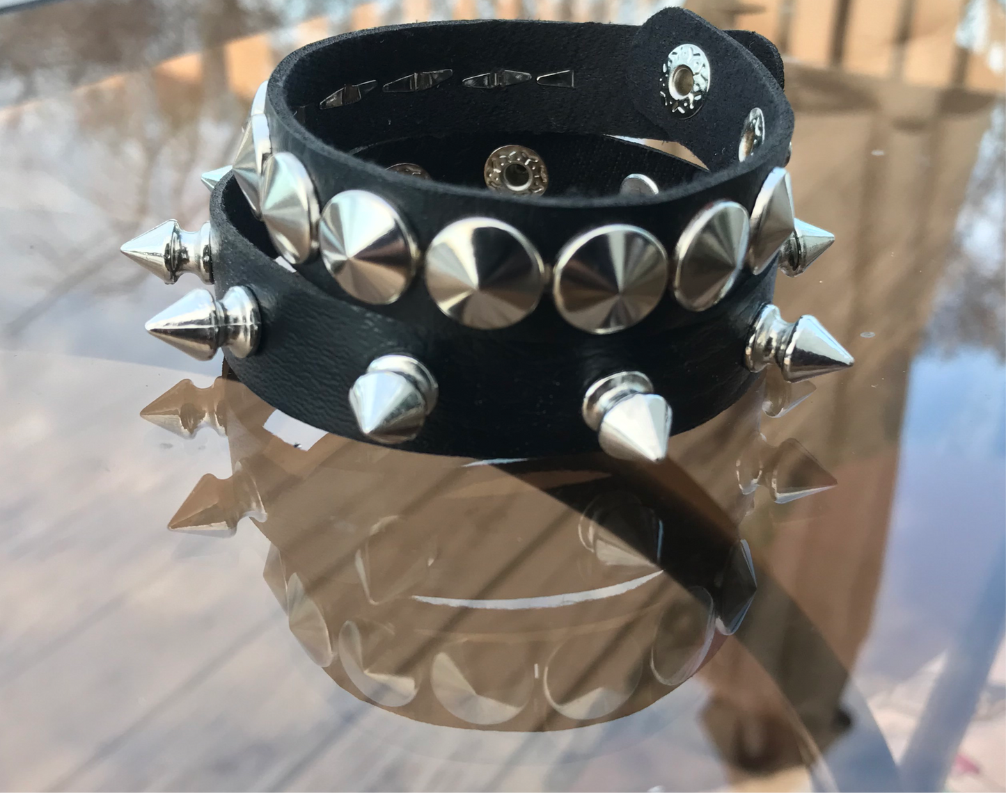 2 PCs faux leather spike studded Bracelets -- Round studded spike bracelets Adjustable Punk Cuff Bangle wristband Jewelry Rock —- Gothic Punk alternative Emo Grunge Y2K wristbands