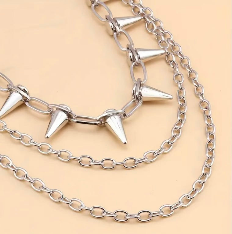 Punk Y2K Silver double layered spike chain Waist Chain , Dress Up Jeans Goth Boho Grunge Gothic Accessories Unisex