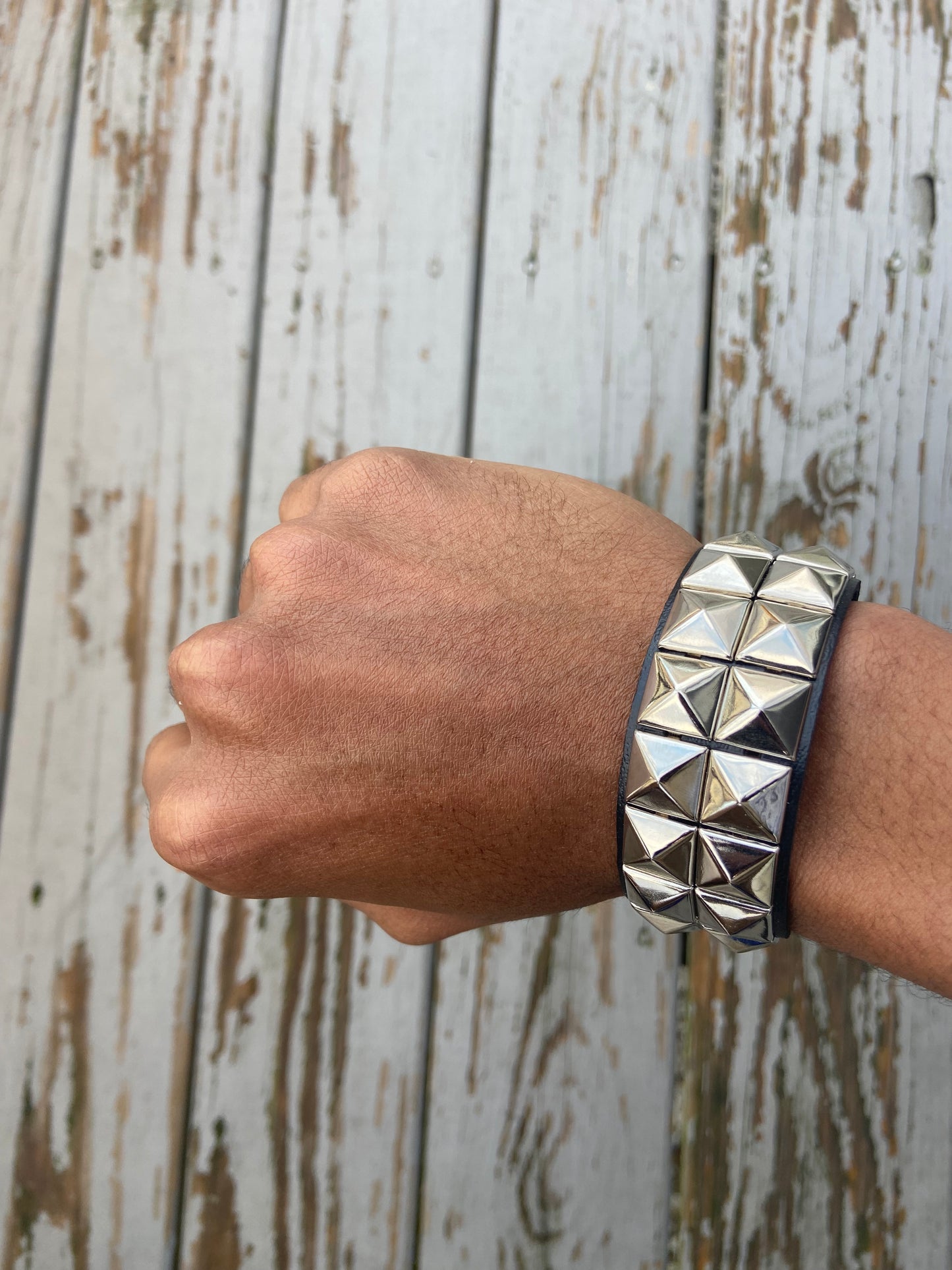 2 pcs Punk Gothic studded faux leather bracelet - black and silver