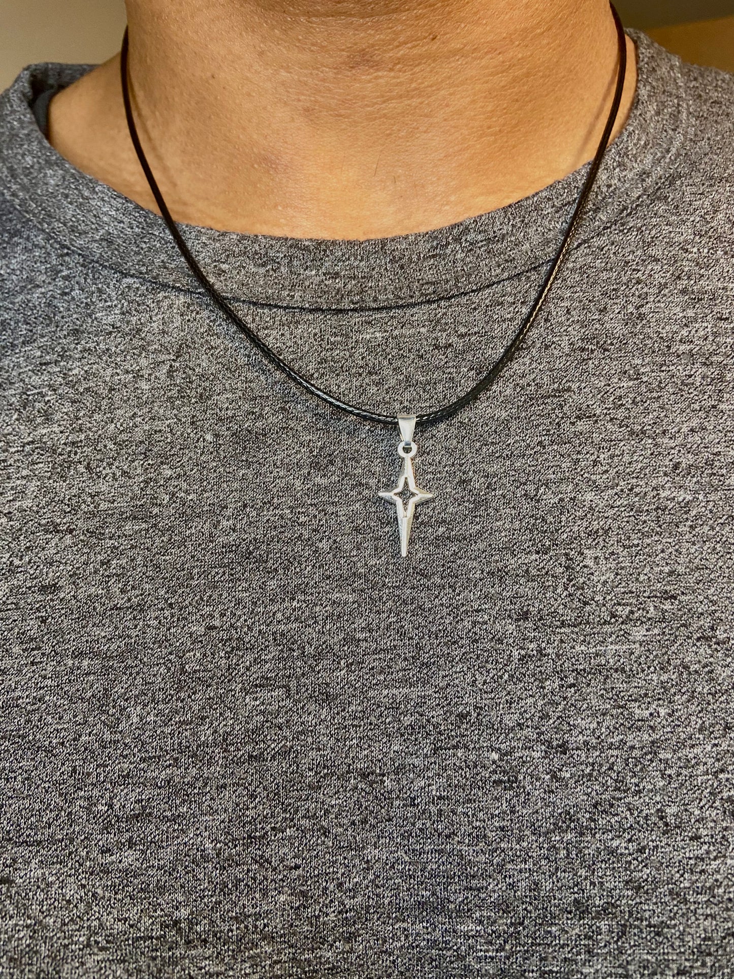 Y2K Punk Silver star pendant Faux leather necklace , Gothic Grunge jewelry necklaces , Emo rock accessories