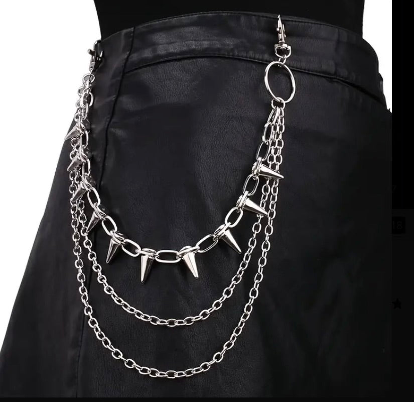 Punk Y2K Silver double layered spike chain Waist Chain , Dress Up Jeans Goth Boho Grunge Gothic Accessories Unisex