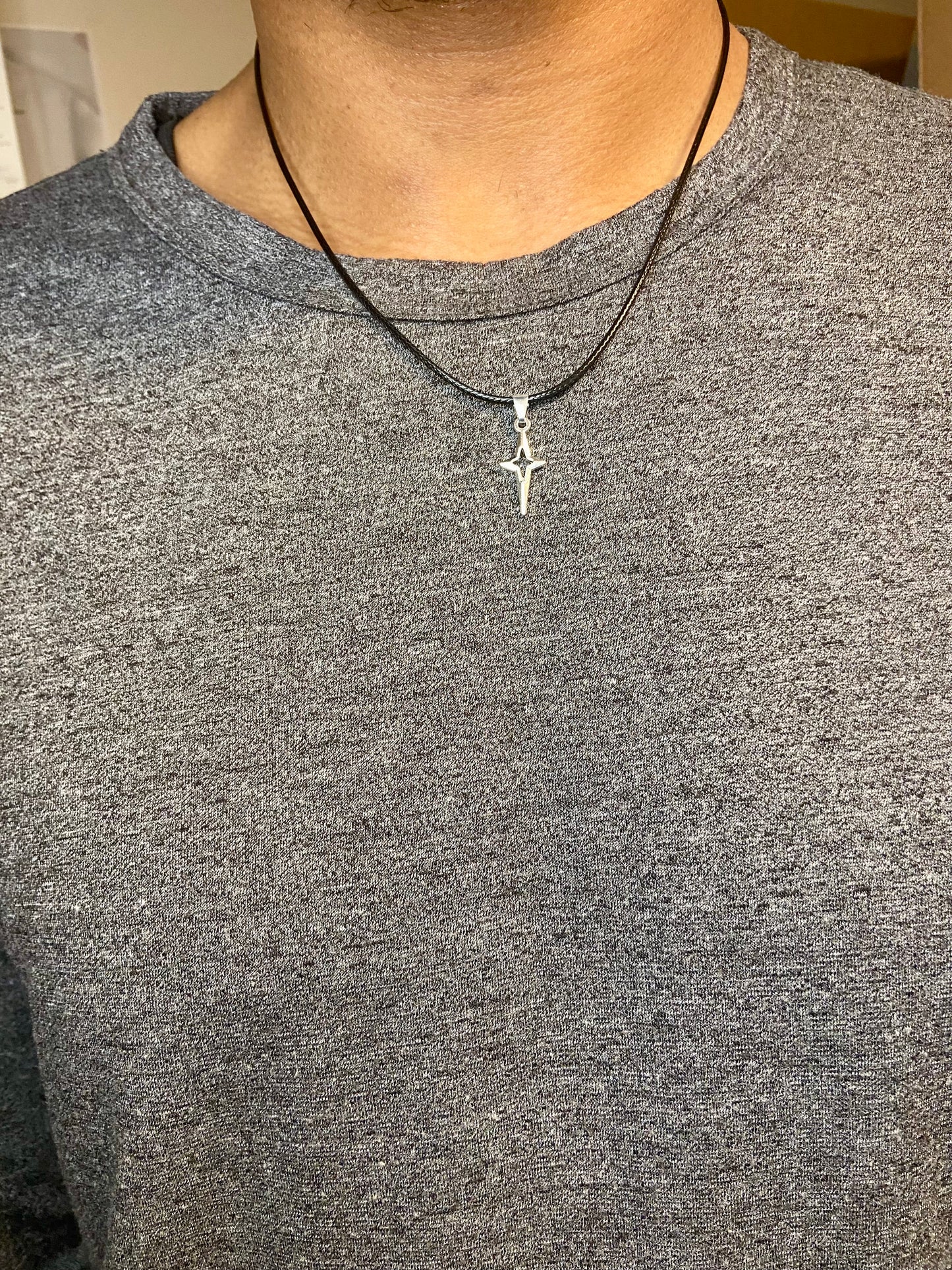 Y2K Punk Silver star pendant Faux leather necklace , Gothic Grunge jewelry necklaces , Emo rock accessories