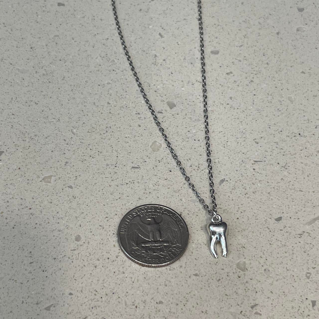 Antique Vintage Silver tooth With wings Necklace - Silver necklace with teeth pendants - Mystical animal tribal —- Boho Gothic Grunge jewelry necklaces , Emo rock accessories