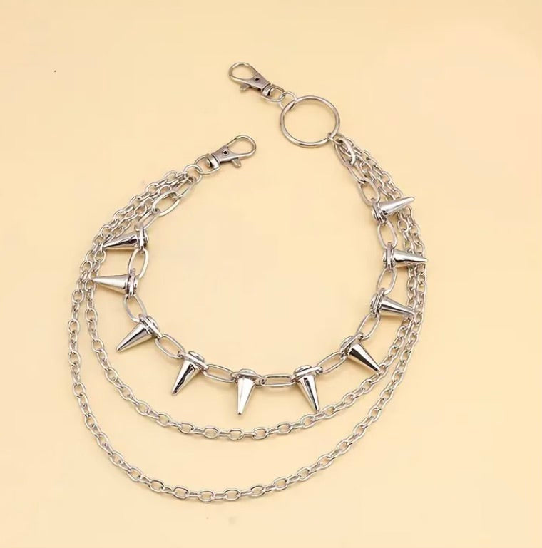 Punk Y2K Silver double layered spike chain Waist Chain , Dress Up Jeans Goth Boho Grunge Gothic Accessories Unisex