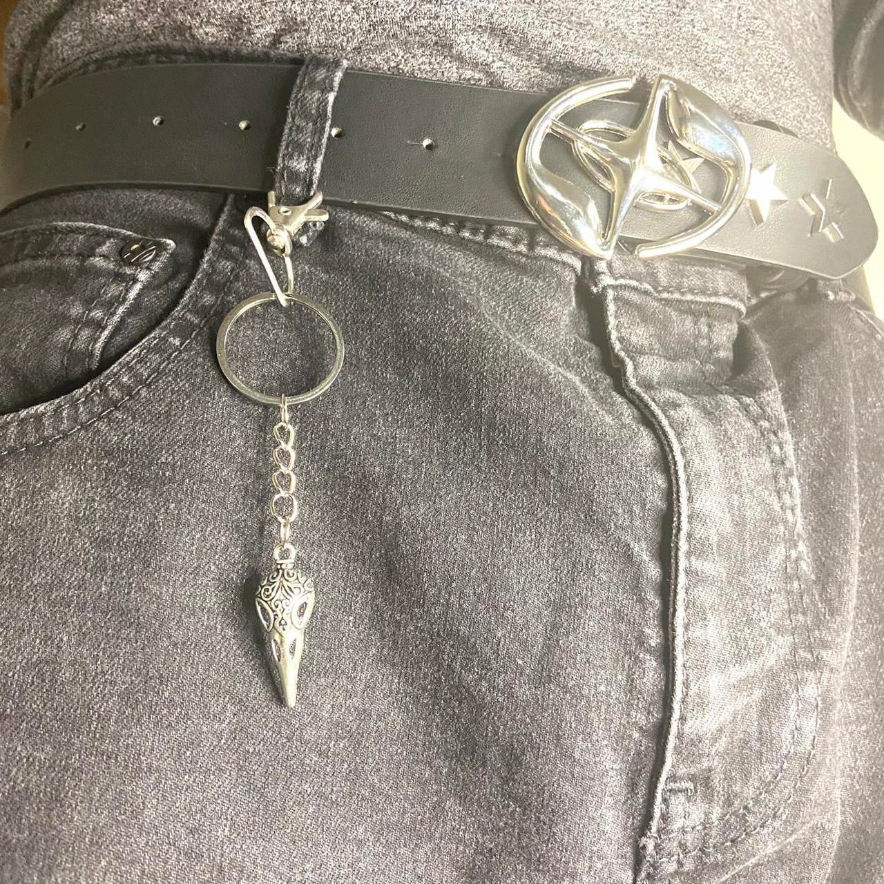 Handmade Gothic Silver Raven crow bird Star keychain , Punk Emo alternative rock skater keychain , boho y2k fashionable jewelry keychain