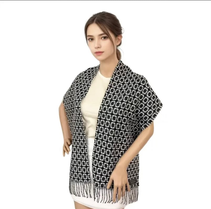 1 pc Reversible Geometric Large Shawl Scarf Bodysuit for women – Stylish Dual-Tone Cashmere Feel Wrap, Perfect for Any Season