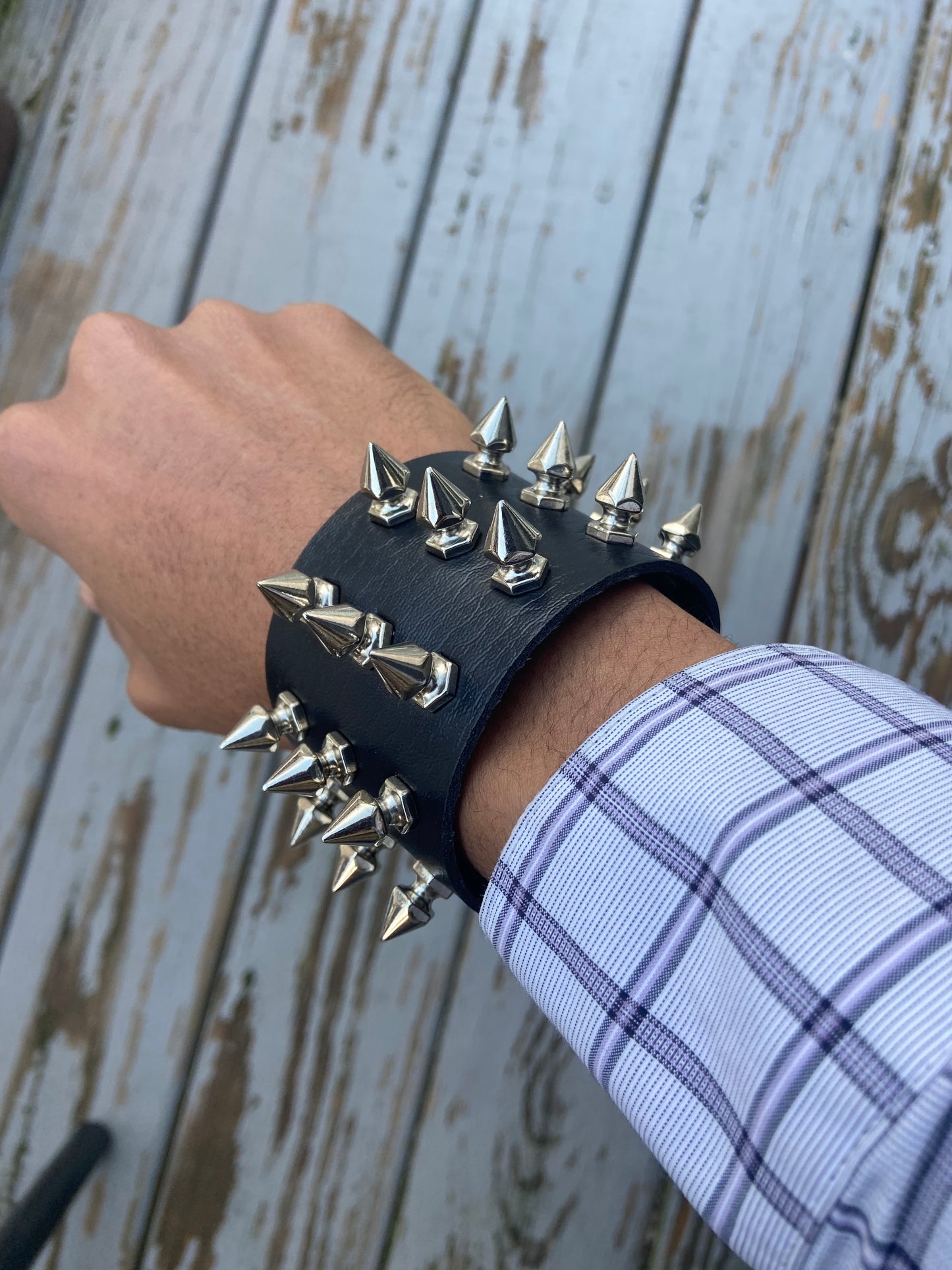 Gothic Studded Bracelet Choker Punk Spike Rivets Cuff Black Wristband Adjustable