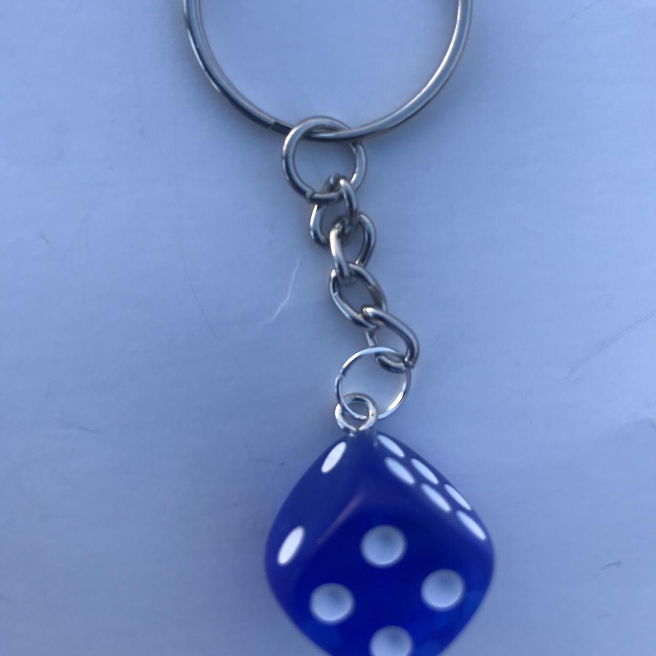 Blue Dice Keychain - Silver chain with blue dice Keychain - Gothic Punk Y2K accessories