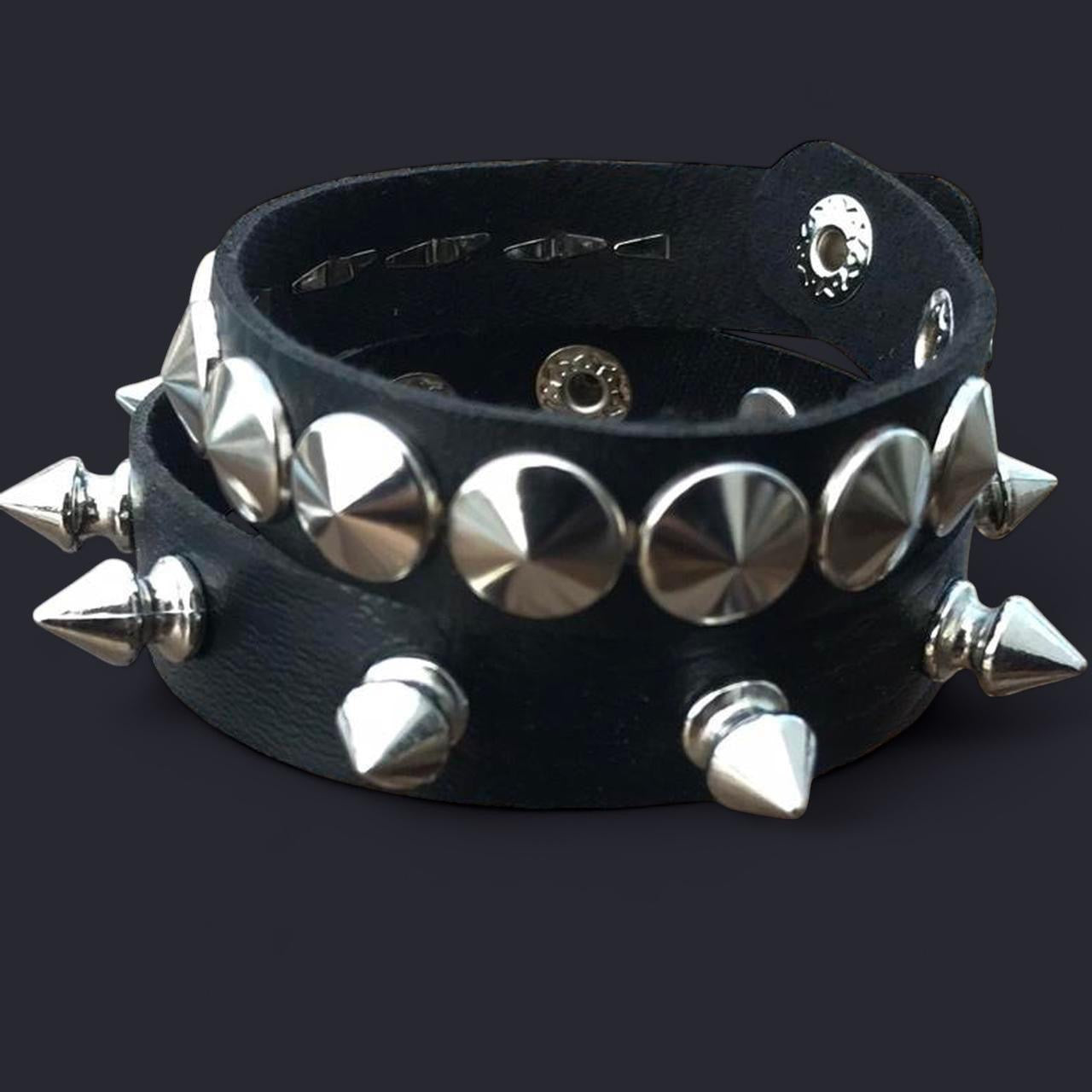 2 PCs faux leather spike studded Bracelets — Silver spike bracelets and silver studded bracelet - Adjustable Punk Cuff Bangle wristband Jewelry Rock —Gothic Punk alternative Emo Grunge Y2K wristbands