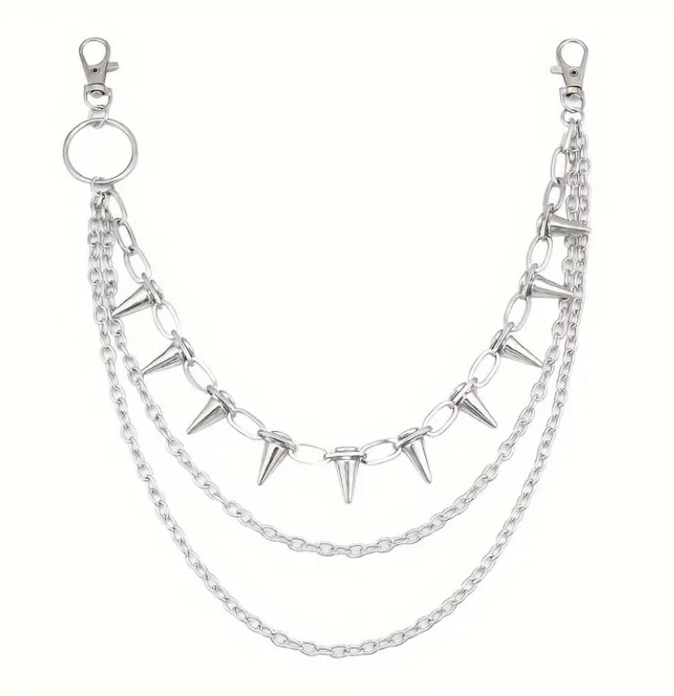 Punk Y2K Silver double layered spike chain Waist Chain , Dress Up Jeans Goth Boho Grunge Gothic Accessories Unisex