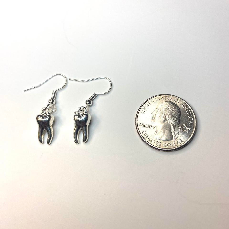 Vintage Gothic Silver tooth earrings , Y2K Grunge Boho drop and dangle earrings