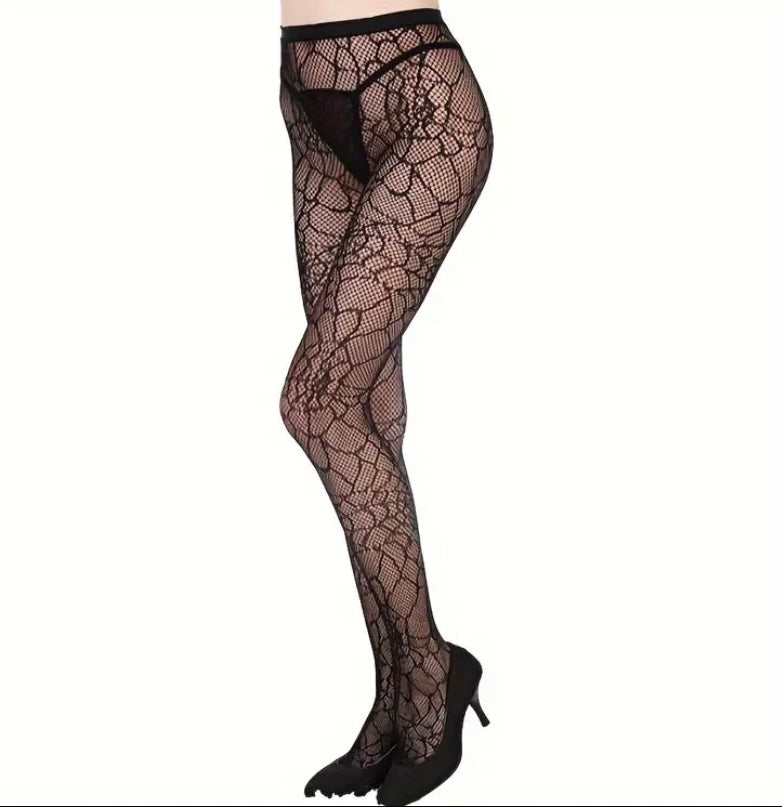 Spider Jacquard Tights, Gothic Punk Style High Waist Hollow Fishnet Pantyhose, Women's Stockings & Hosiery