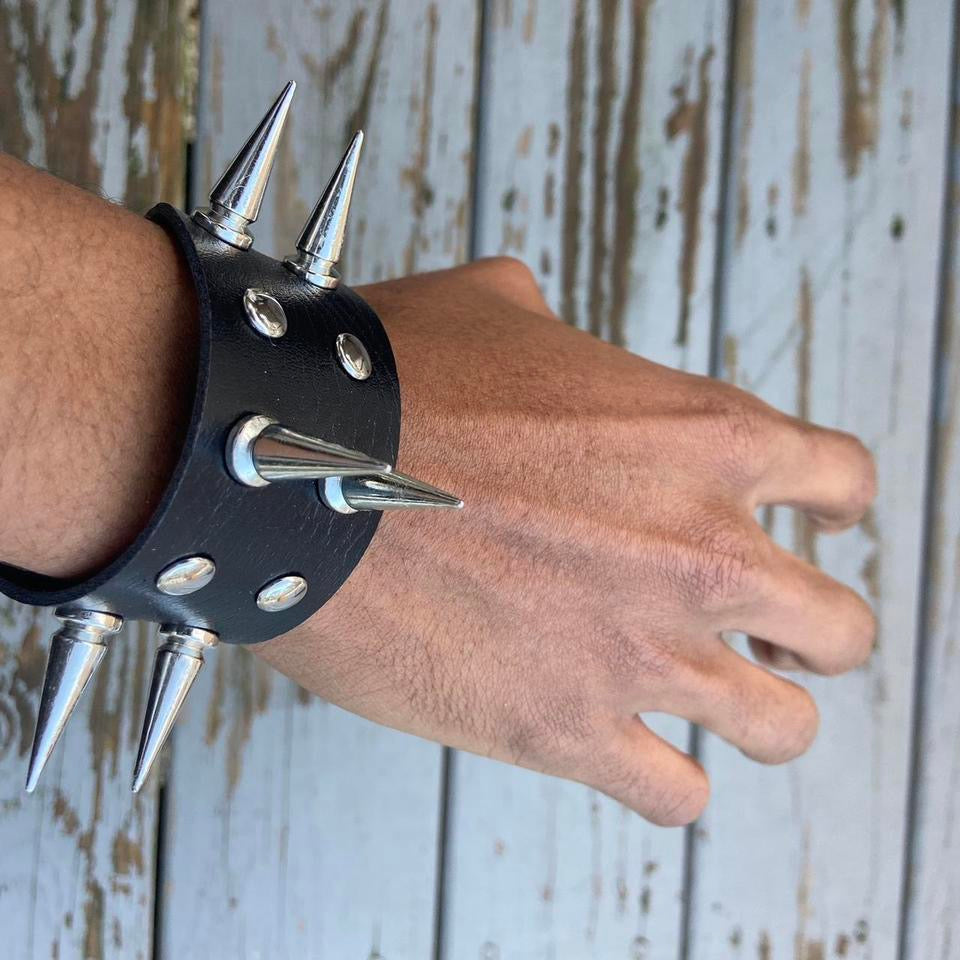 Faux Leather Gothic Studded Bracelet Choker Punk Spike Rivets Cuff Black