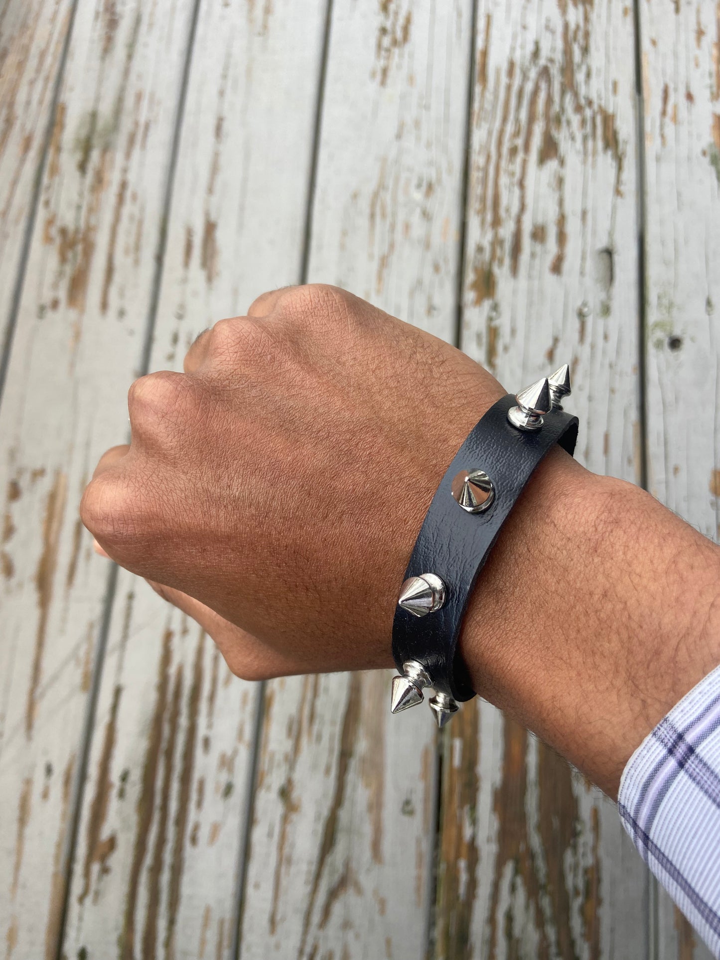 Gothic small Spike faux leather punk bracelet emo Rivets Cuff Black Wristband