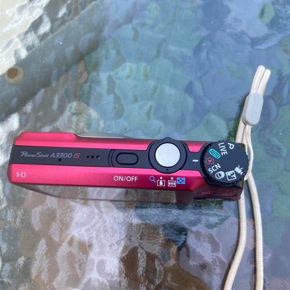 Canon PowerShot A3300 Pink RED IS 16MP Digital Camera TESTED WORKS Case Charger RARE