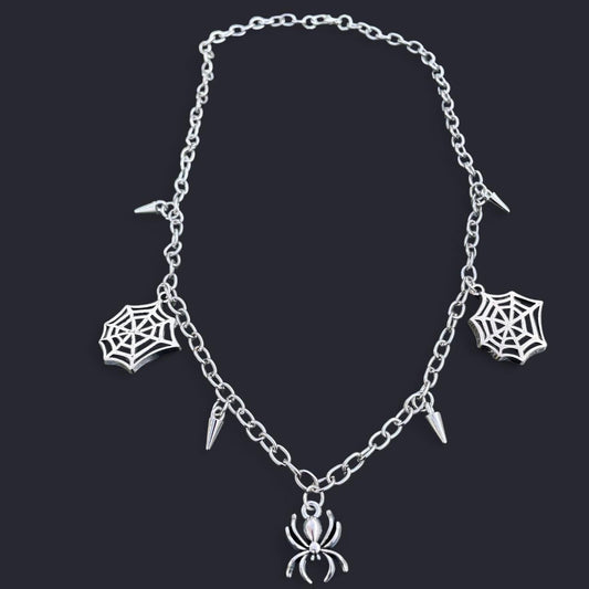1pc Gothic Silver Rivet Spike Spiderweb and spider Necklace Y2K Punk silver Necklace Boho Grunge Clavicle Chain Unisex