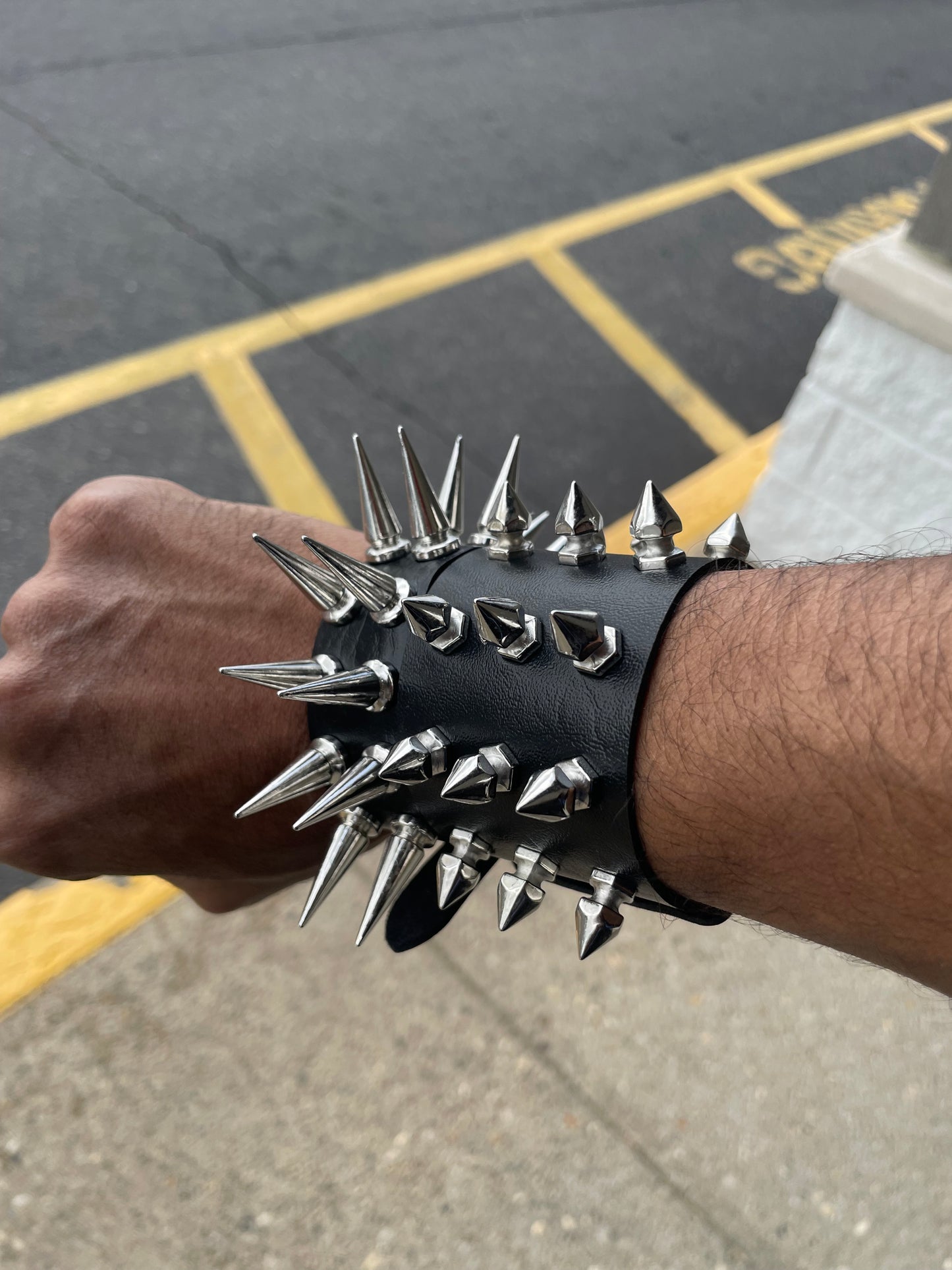 2 PCs punk silver extra spiked faux bracelets gothic grunge boho emo alternative rock wristbands jewelry