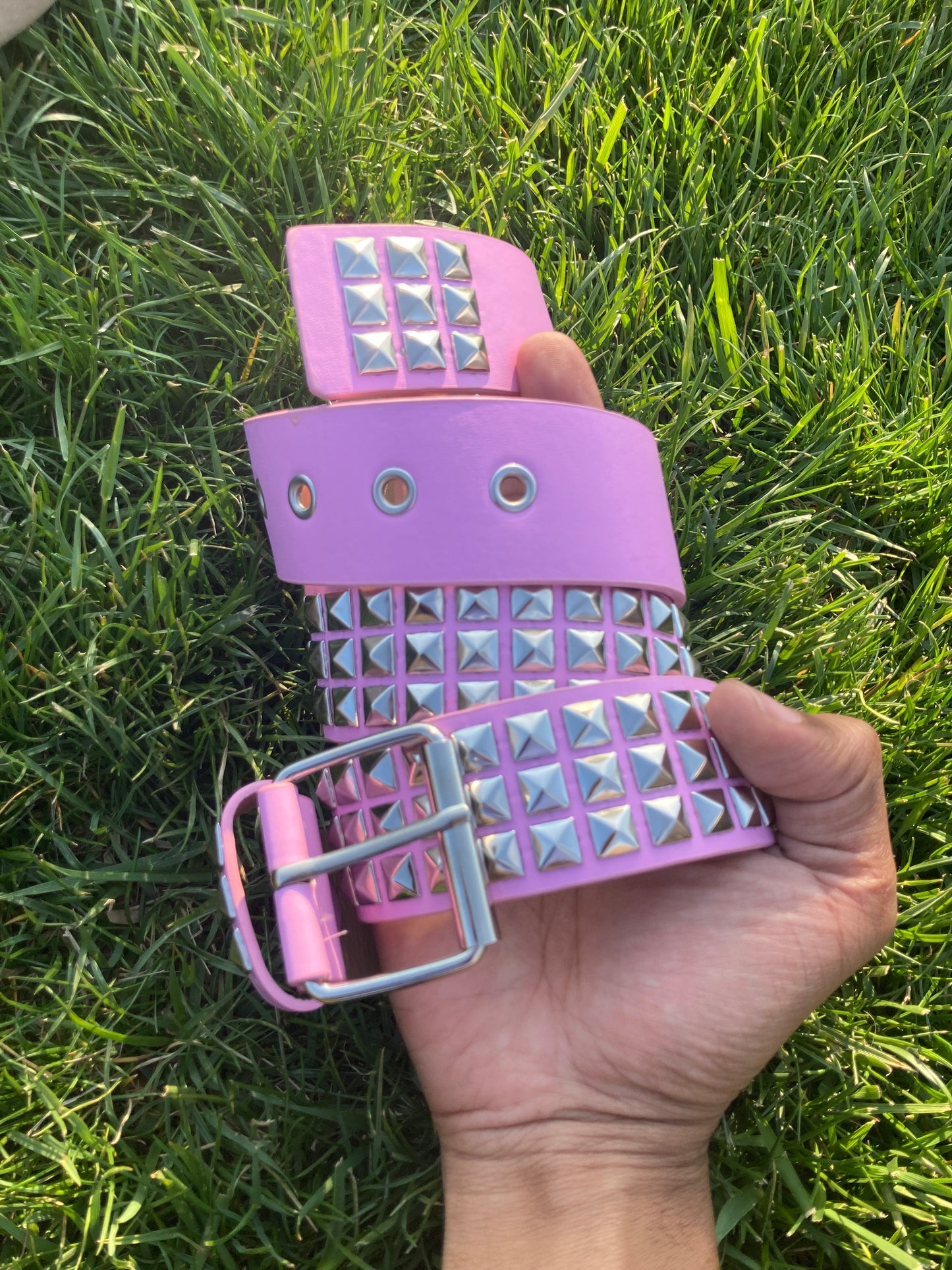 Punk silver studded pink faux leather belt gothic grunge boho emo alternative rock biker skater style belt