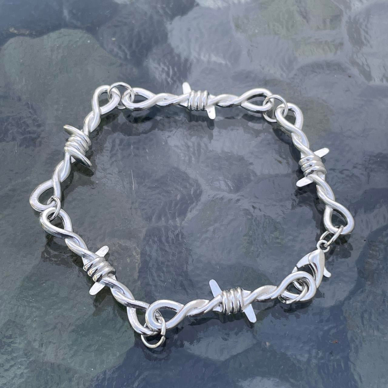 HANDMADE Retro Thorn Gothic barbed wire Punk  bracelet , Thorn Clavicle bracelet ,  Goth Emo Metal For Men Or Women Unisex jewelry - Handmade Silver bracelet