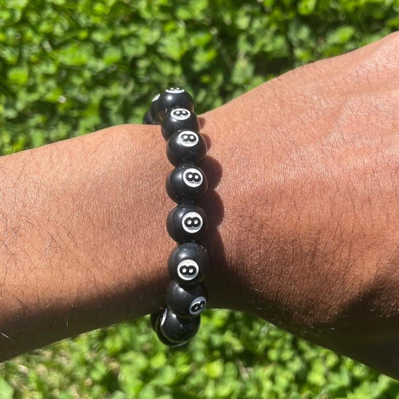 Punk gothic black and white eight ball bracelet grunge boho emo alternative rock 8 ball wristband - Y2K style