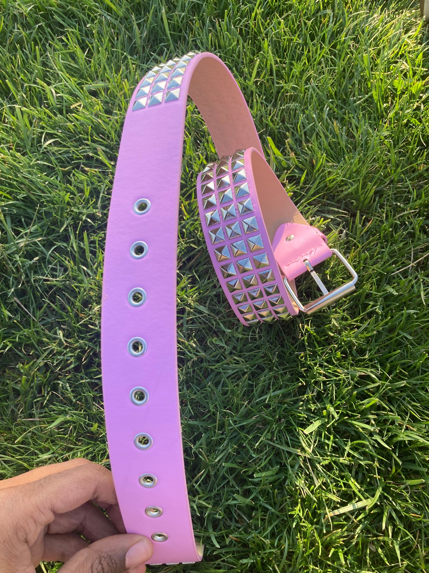 Punk silver studded pink faux leather belt gothic grunge boho emo alternative rock biker skater style belt