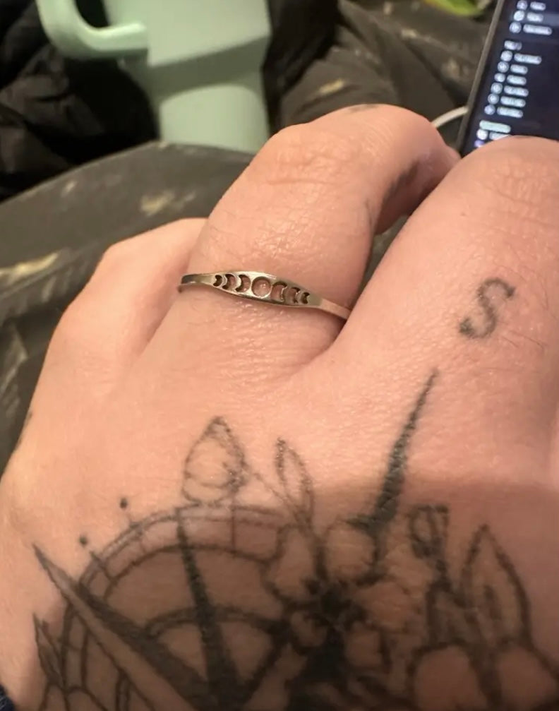 Stainless Steel Crescent Moon Band Ring - Punk Goth Style Size 9