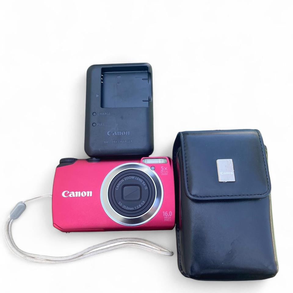 Canon PowerShot A3300 Pink RED IS 16MP Digital Camera TESTED WORKS Case Charger RARE