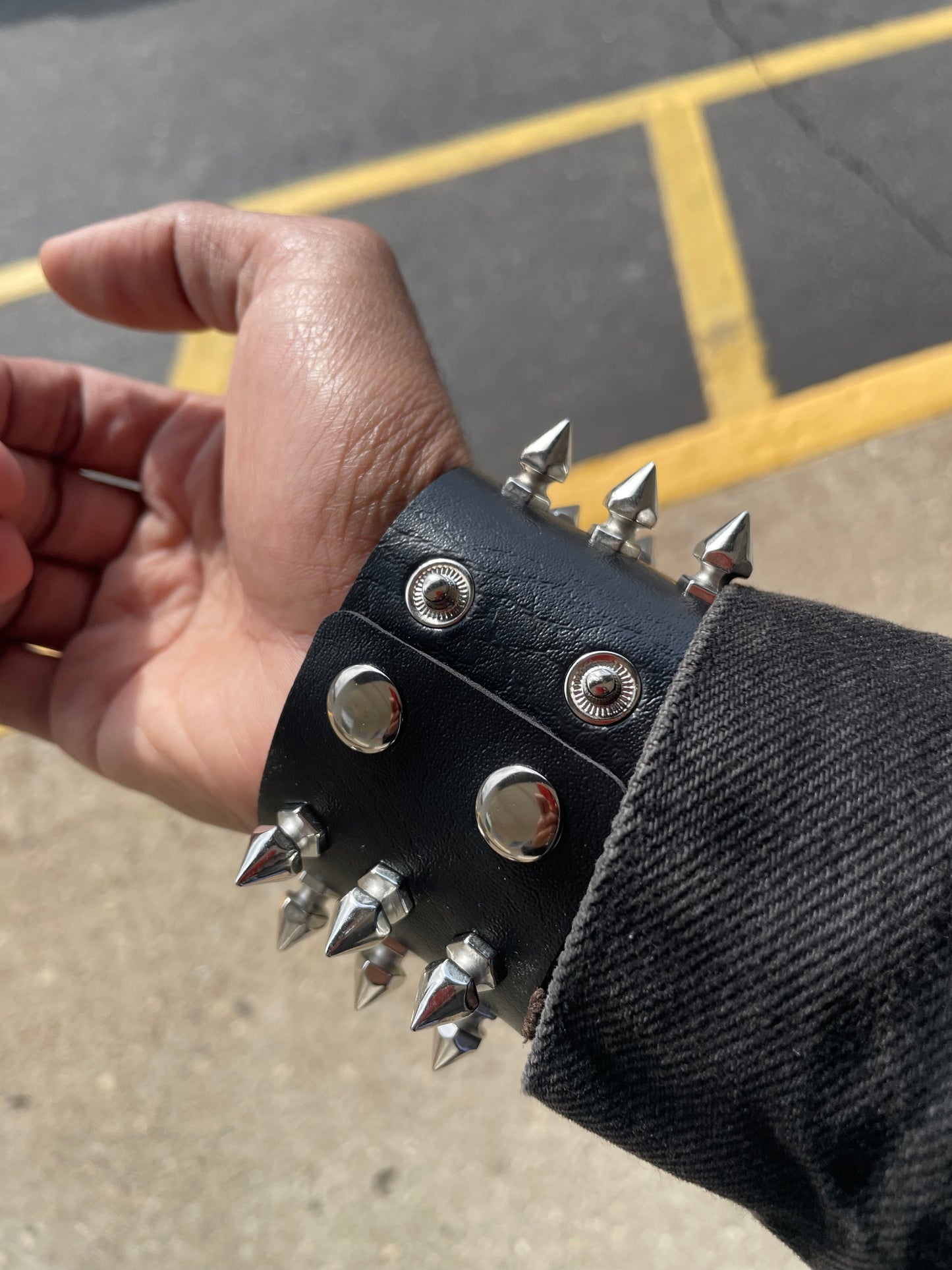 Punk Y2K silver spiked studded black faux leather bracelet gothic grunge boho emo wristband jewelry unisex