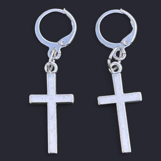 2 PCs  punk Y2K silver cross hoop earrings gothic grunge emo minimalist alternative rock style earrings