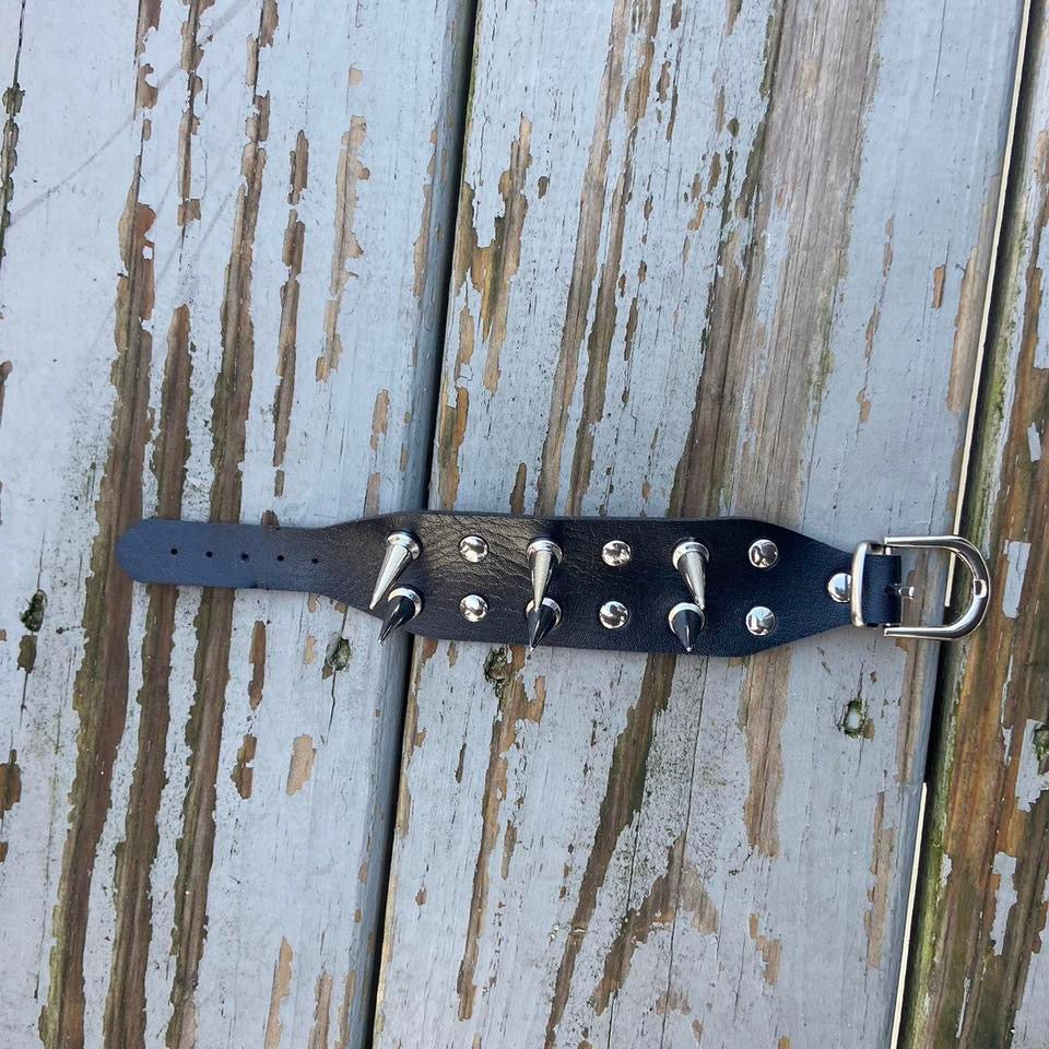 Faux Leather Gothic Studded Bracelet Choker Punk Spike Rivets Cuff Black