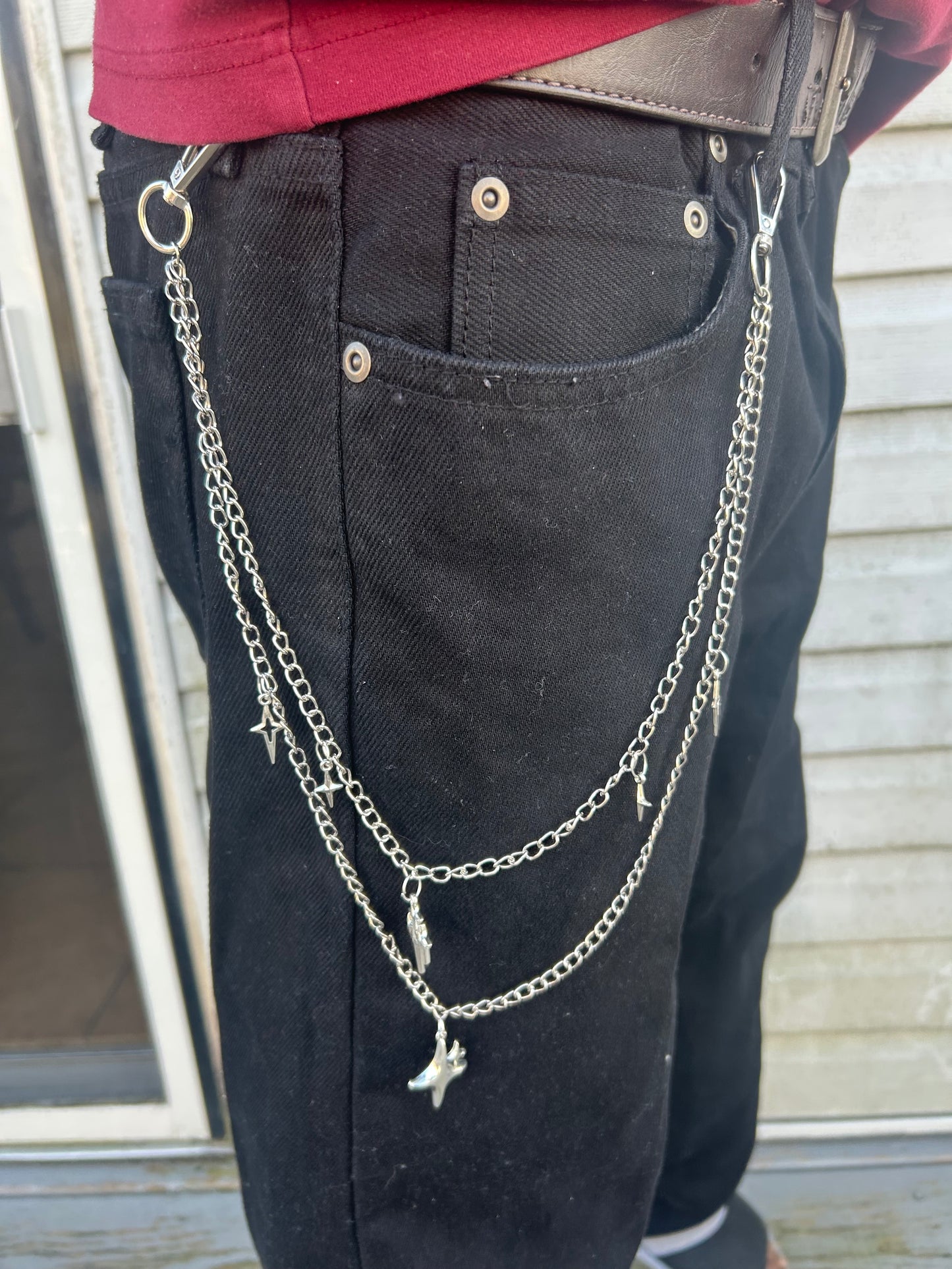 Gothic Punk Stars Double-layer Pants Chain , Fashion Emo Grunge  Hip-hop Silver Wallet chain  , Tribal boho wallet chain style , Y2K stars