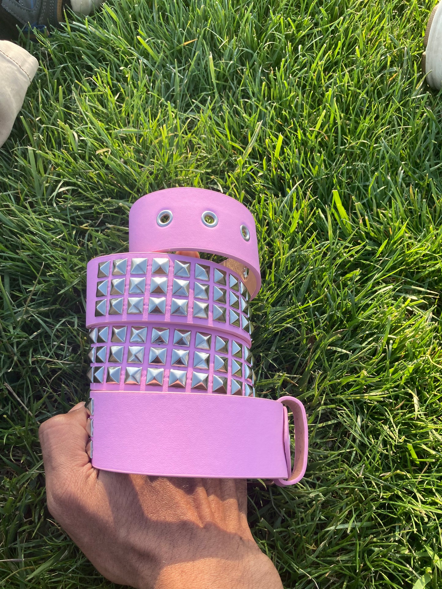 Punk silver studded pink faux leather belt gothic grunge boho emo alternative rock biker skater style belt